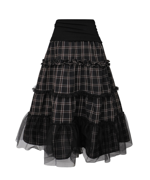 FOLDED CHECK FRILL MESH SK BLACK
