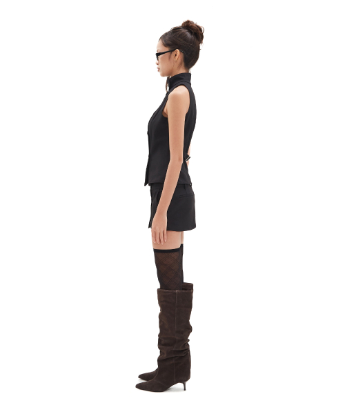 Tailored Half-Neck Button Vest [Black]