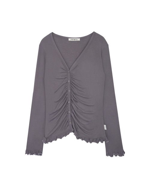 ASYMMETRIC SHIRRING LACE CARDIGAN SMOKE PURPLE