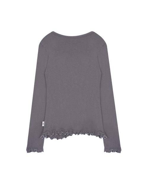 ASYMMETRIC SHIRRING LACE CARDIGAN SMOKE PURPLE