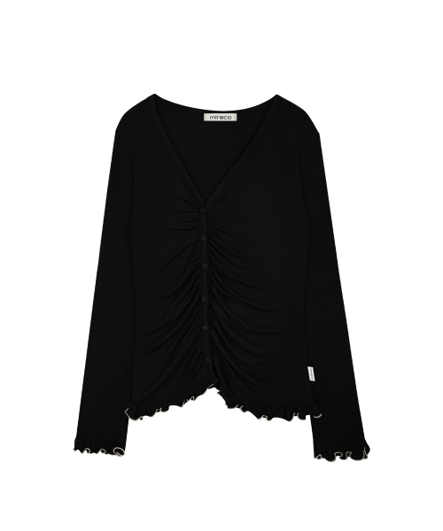 ASYMMETRIC SHIRRING LACE CARDIGAN BLACK