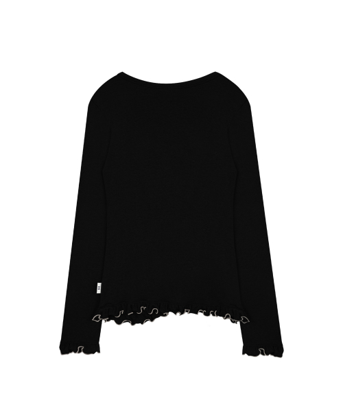 ASYMMETRIC SHIRRING LACE CARDIGAN BLACK