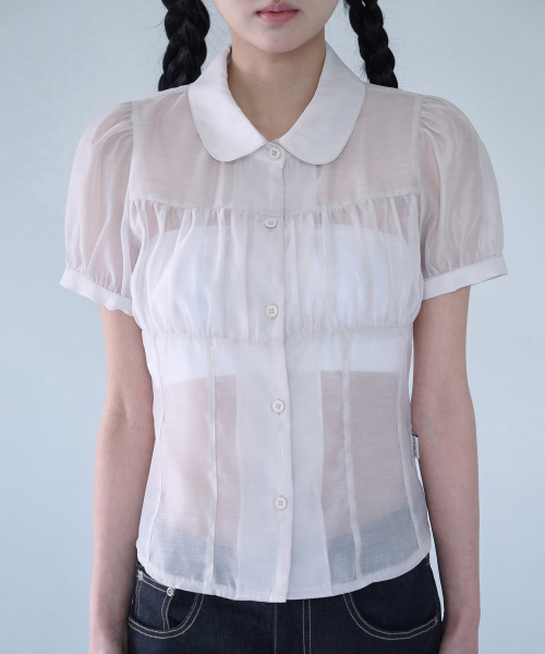 SHIRRING SHEER BLOUSE ROSE BEIGE