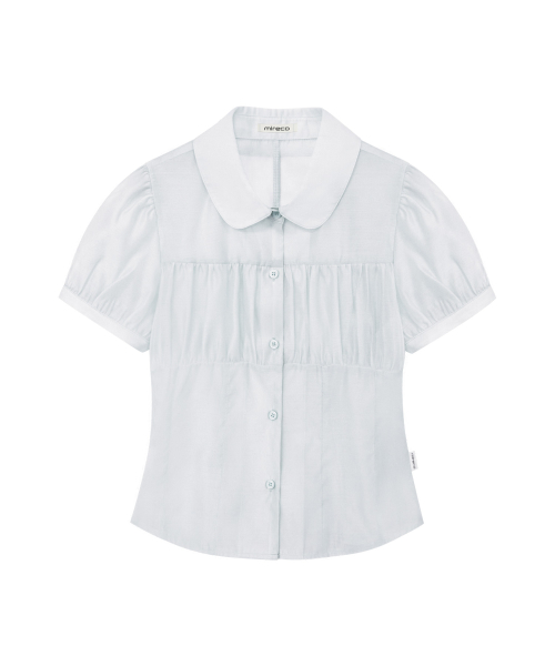 SHIRRING SHEER BLOUSE MISTY BLUE