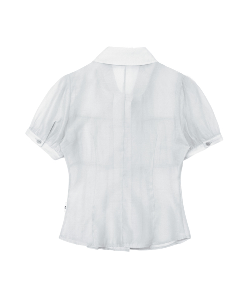 SHIRRING SHEER BLOUSE MISTY BLUE