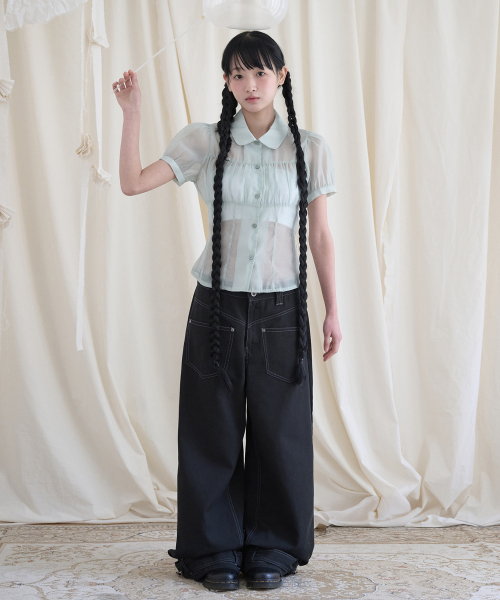 SHIRRING SHEER BLOUSE PISTACHIO