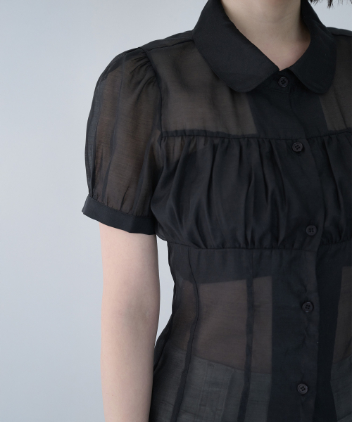 SHIRRING SHEER BLOUSE BLACK
