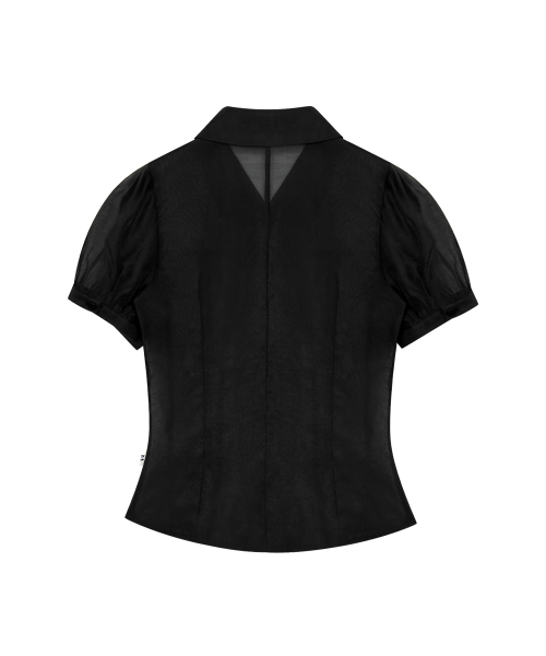 SHIRRING SHEER BLOUSE BLACK