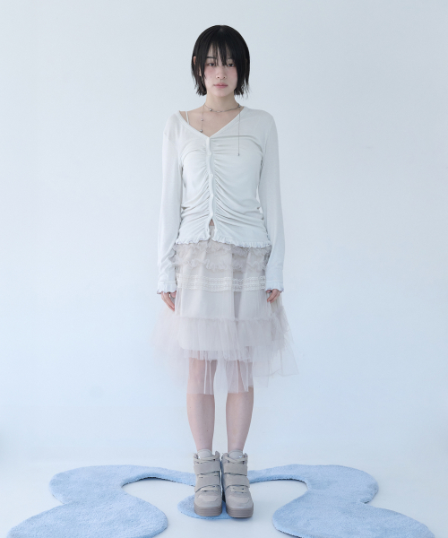 TULLE FRILL MIDI SKIRT SOFT BUTTER