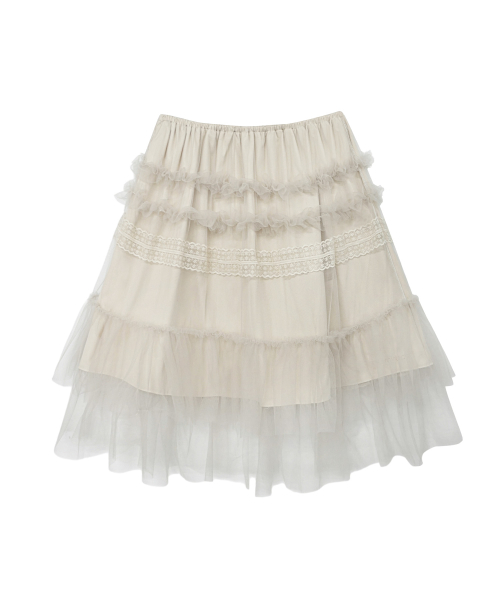 TULLE FRILL MIDI SKIRT SOFT BUTTER