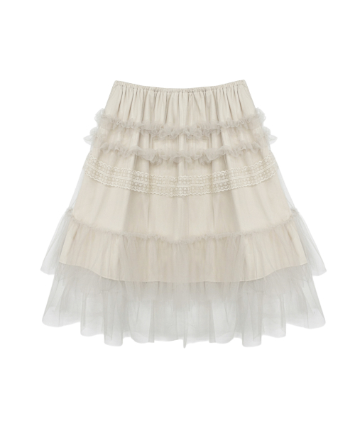 TULLE FRILL MIDI SKIRT SOFT BUTTER