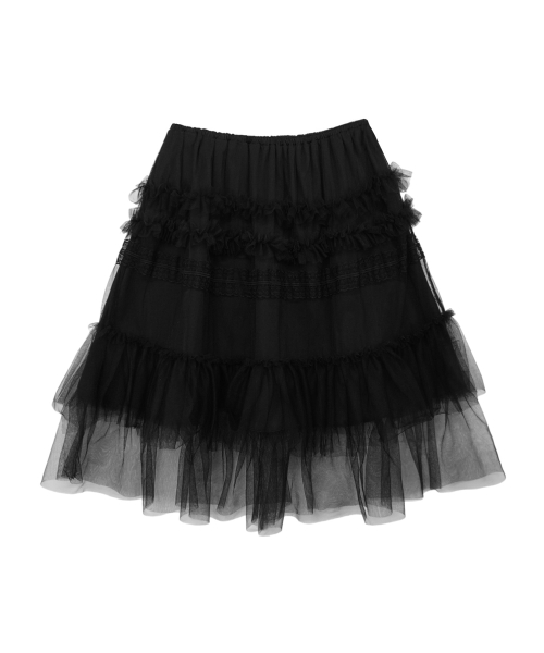 TULLE FRILL MIDI SKIRT BLACK