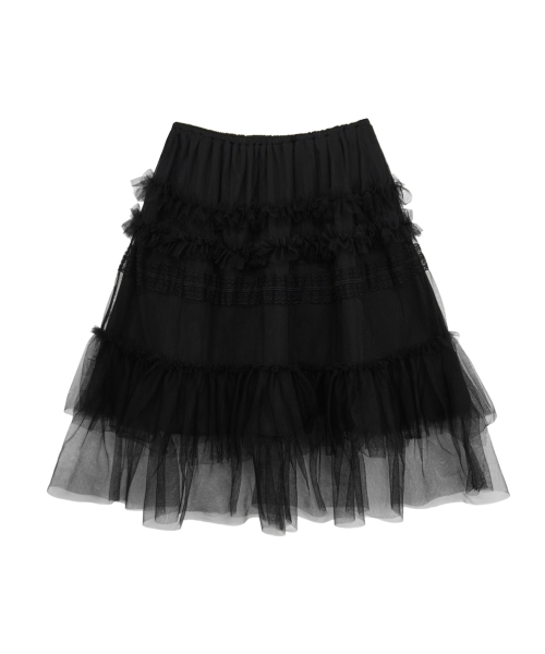 TULLE FRILL MIDI SKIRT BLACK