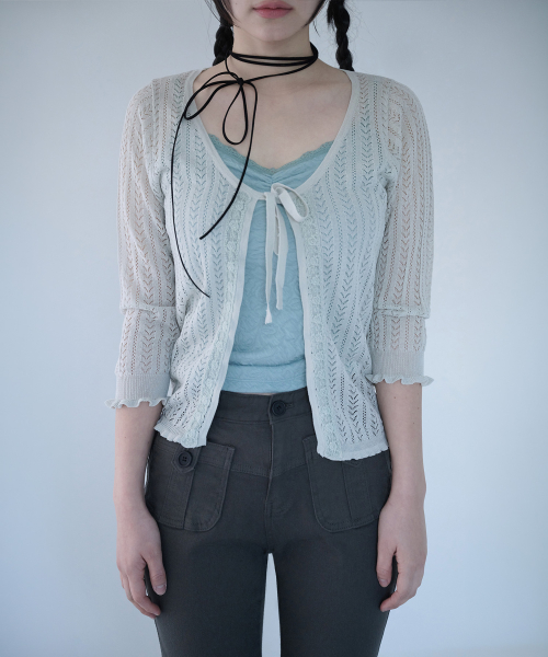 3/4 LACE KNIT CARDIGAN MISTY MINT