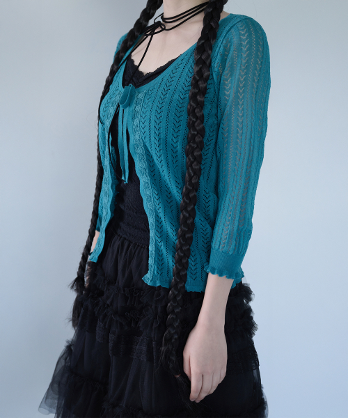 3/4 LACE KNIT CARDIGAN TURQUOISE