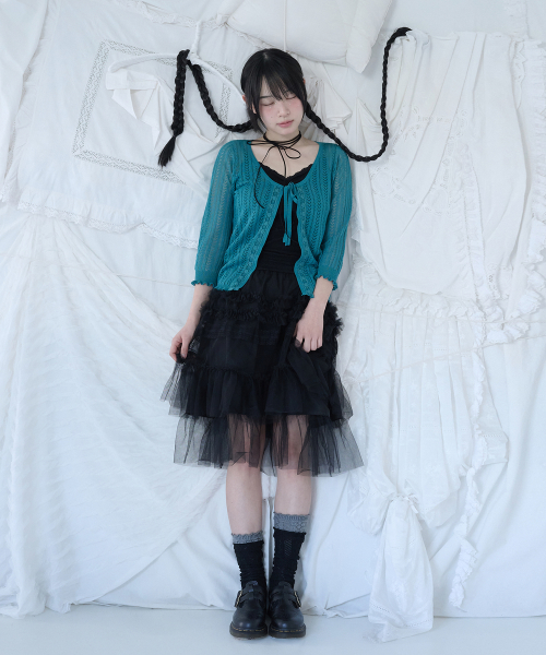 3/4 LACE KNIT CARDIGAN TURQUOISE