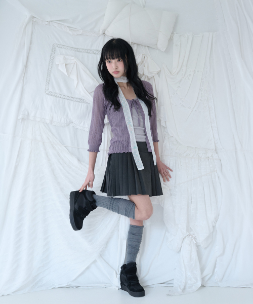 3/4 LACE KNIT CARDIGAN GRAPE