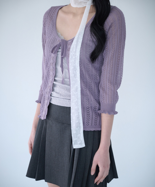 3/4 LACE KNIT CARDIGAN GRAPE