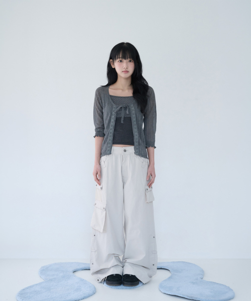 3/4 LACE KNIT CARDIGAN CHARCOAL