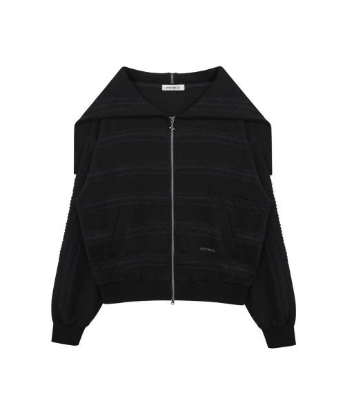 LACED TWOFOLD HOOD ZIP-UP BLACK