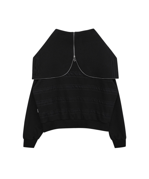 LACED TWOFOLD HOOD ZIP-UP BLACK