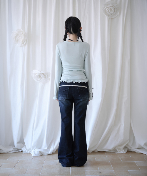 LAYERED LACE WRAP DENIM PT DARK BLUE