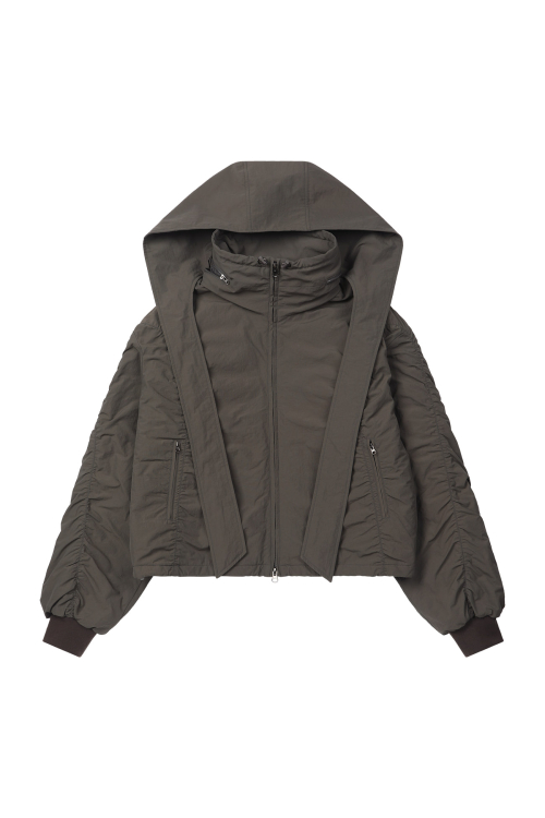 PARKA RING HOODED CROPPED JUMPER IN KHAKI