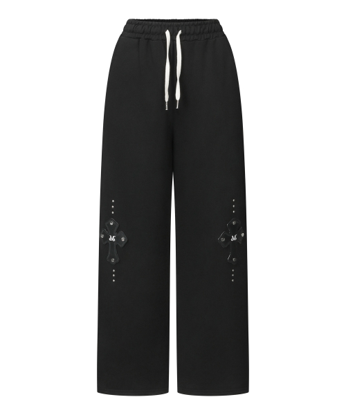 MOEN CROSS LEATHER PATCH SWEAT PANTS UNISEX (2Color)