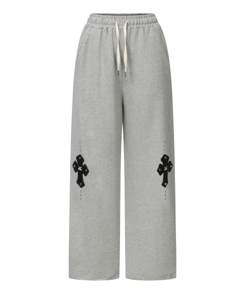 MOEN CROSS LEATHER PATCH SWEAT PANTS UNISEX (2Color)