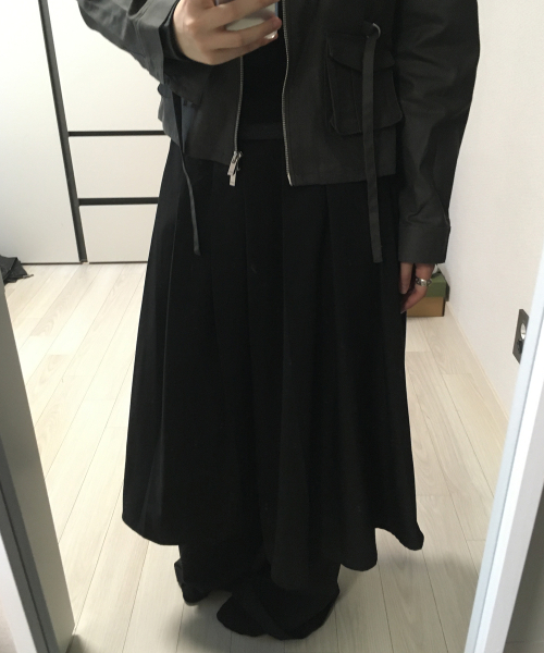 플레어 플리츠 레이어드 미디 스커트 와이드 팬츠 셋업_2COLOR