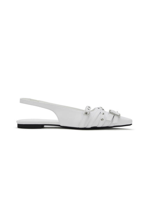 BUCKLE STUD AND EYELET SLINGBACKS IN WHITE