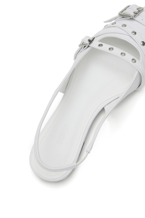 BUCKLE STUD AND EYELET SLINGBACKS IN WHITE
