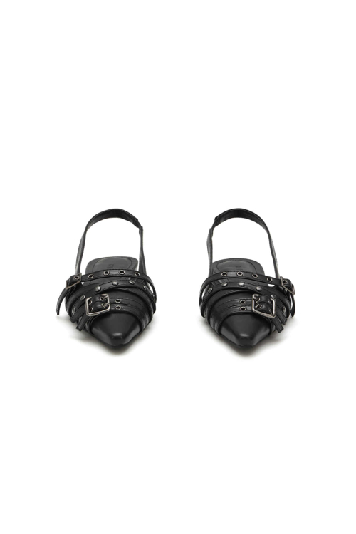BUCKLE STUD AND EYELET SLINGBACKS IN BLACK