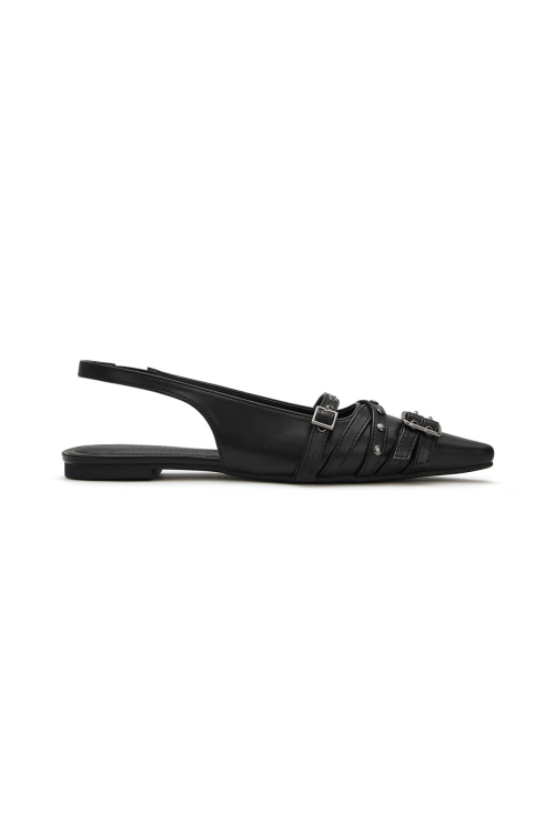 BUCKLE STUD AND EYELET SLINGBACKS IN BLACK