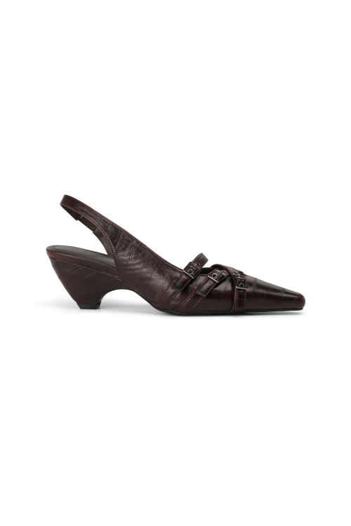 BUCKLE STRAP SLINGBACKS IN BURGUNDY