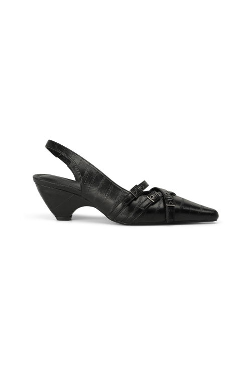 BUCKLE STRAP SLINGBACKS IN BLACK