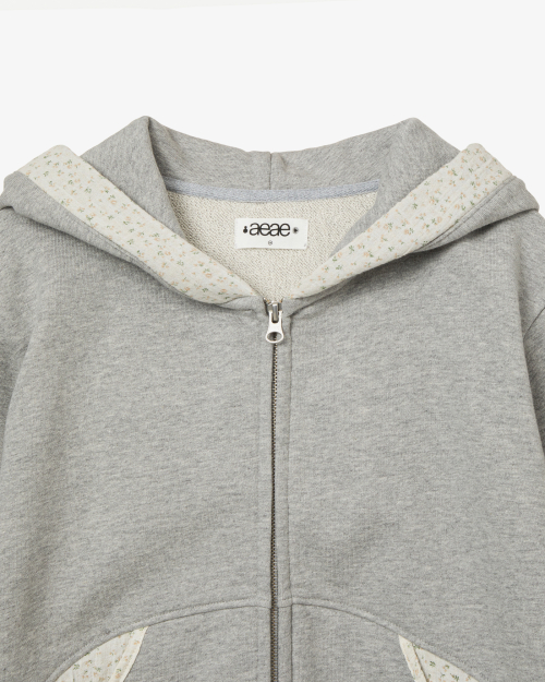ROUND POCKET HOODIE ZIP UP [MELANGE GREY]