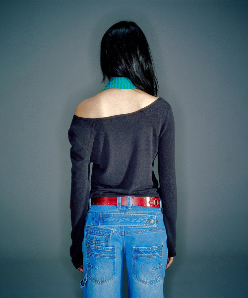 LENNY HENLEY NECK LONG-SLEEVE T-SHIRT CHARCOAL