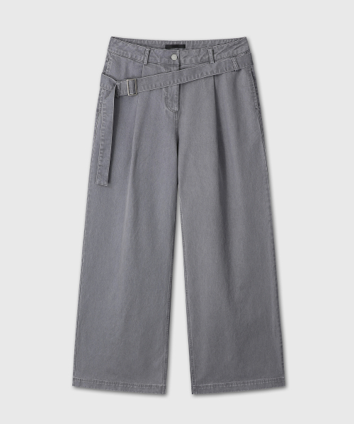 BELTED FLARE WASHING PANTS (GRAY)