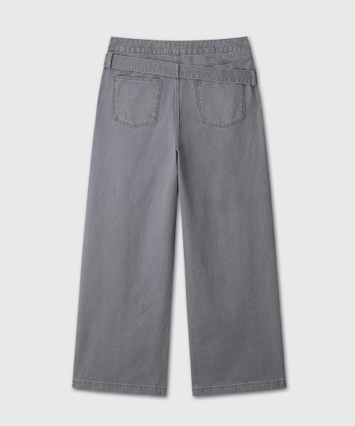 BELTED FLARE WASHING PANTS (GRAY)