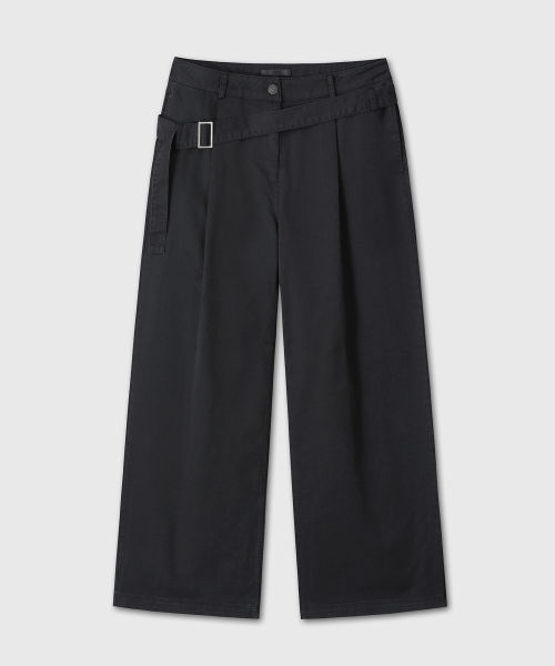 BELTED FLARE WASHING PANTS (BLACK)