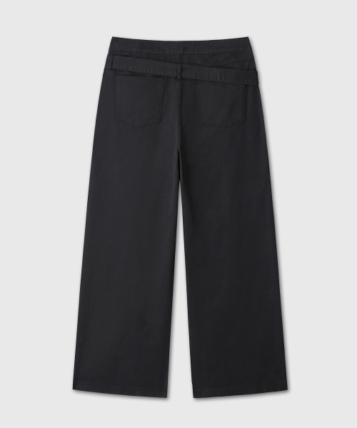 BELTED FLARE WASHING PANTS (BLACK)