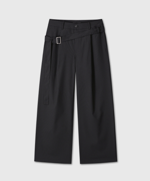 BELTED FLARE STRIPE PANTS (BLACK)