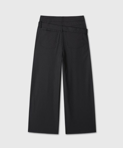 BELTED FLARE STRIPE PANTS (BLACK)