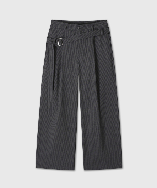 BELTED FLARE STRIPE PANTS (CHARCOAL)