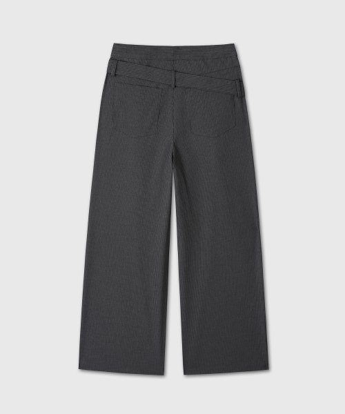 BELTED FLARE STRIPE PANTS (CHARCOAL)