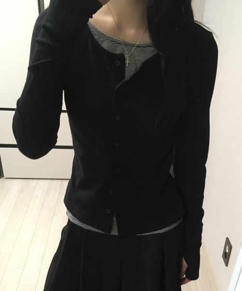 버튼업 단가라 레이어드 슬림 핏 롱슬리브 올데이 가디건 티셔츠 [블랙]