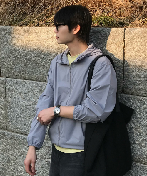 Hood Lightweight Semi-Overfit Windbreaker - 3color
