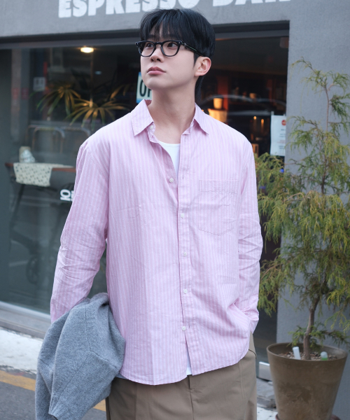 Cotton 100%Circerlike Stripe Oversized Fit Shirt - 3color