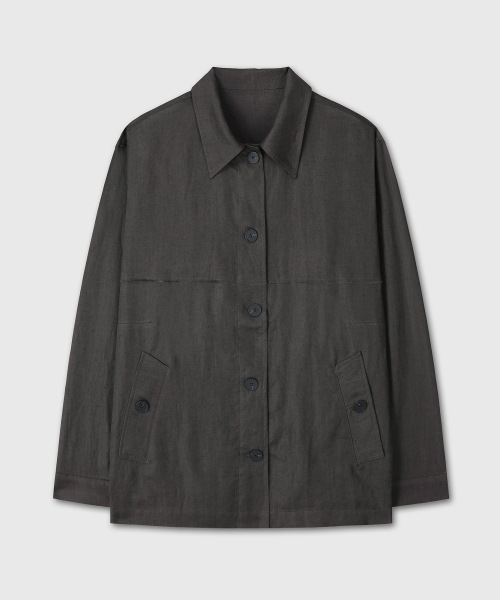 LINEN OVERFIT JACKET (CHARCOAL)